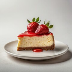 A Rich and Velvety Strawberry Cheesecake with a Smooth Texture and Vibrant Red Topping
