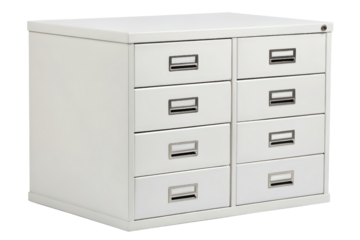 White metal file cabinet with drawers isolated with transparent background