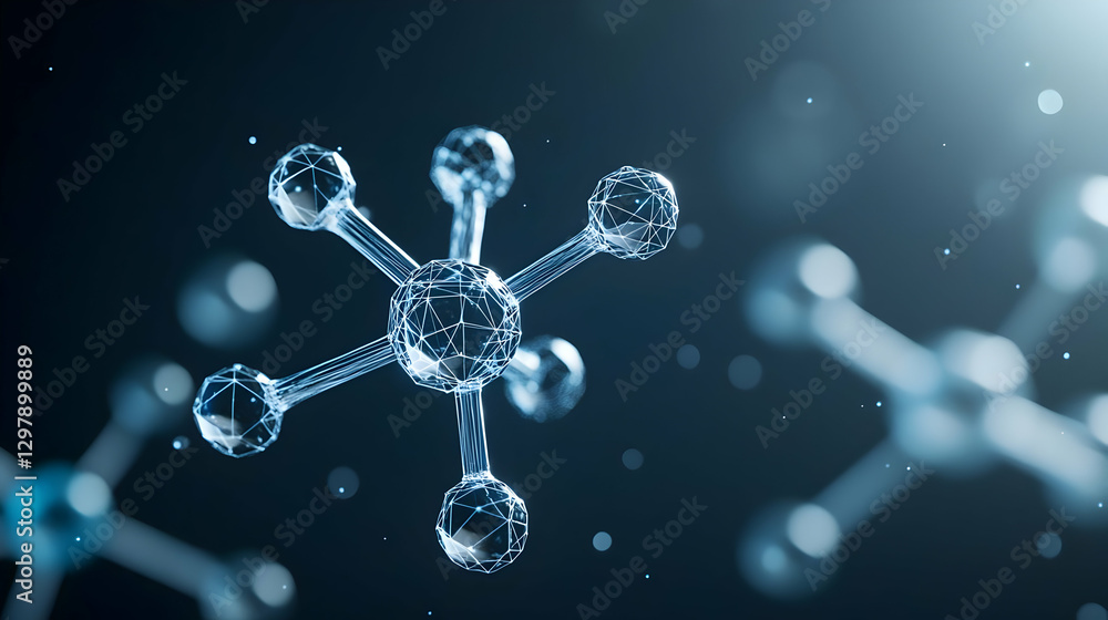 Aufkleber abstract blue molecule structure with spherical nodes against dark background