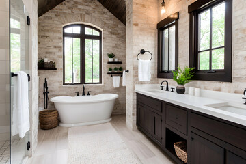 Luxurious farmhouse bathroom interior