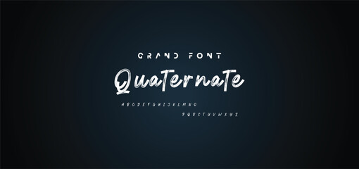 Alphabet vector set of white capital handwritten letters on black background. Handwritten italic font with brush strokes in horror style.