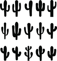 Cactus icon set. Cactus silhouette vector collection isolated on transparent background. Home plant flat and line element. Mexican desert plant pictogram. Wild cactus linear nature garden symbol