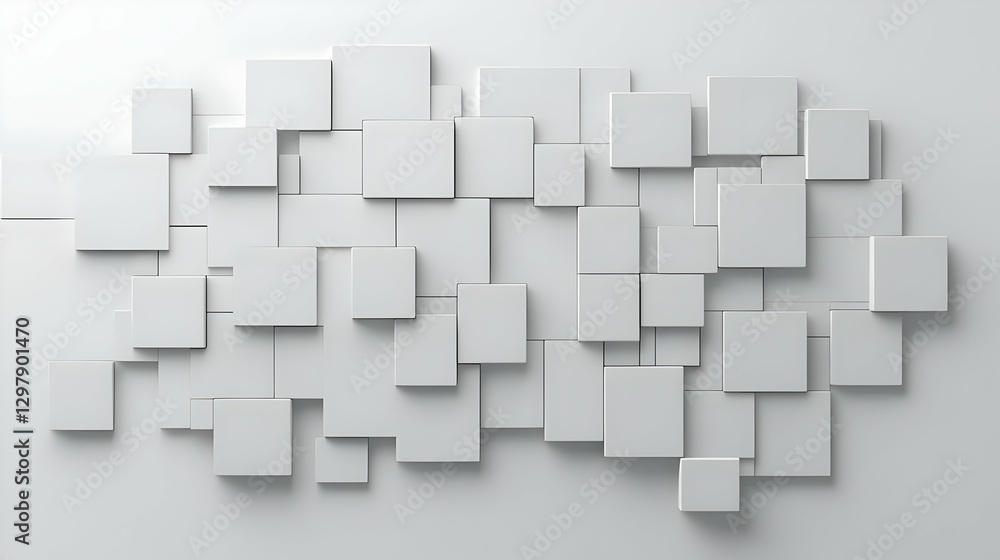 Aufkleber abstract white cubes arranged randomly against a white background in studio lighting