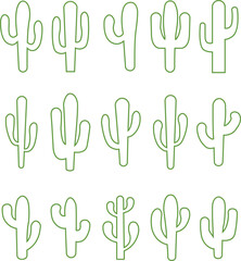 Cactus icon set. Cactus silhouette vector collection isolated on transparent background. Home plant flat and line element. Mexican desert plant pictogram. Wild cactus linear nature garden symbol