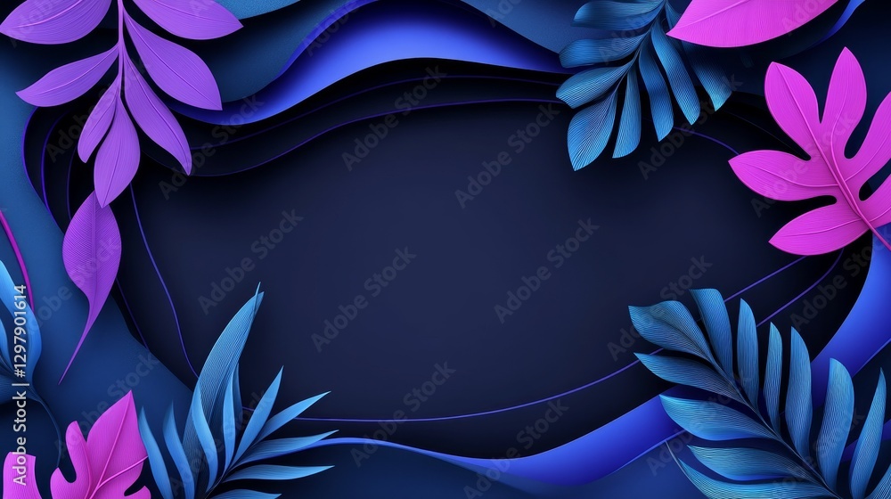Poster botanical frame with vibrant foliage and a dark backdrop for elegant design and creative projects pr