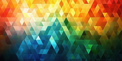Abstract Colorful Triangle Mosaic Background A vibrant digital illustration featuring a multicolored geometric pattern of textured triangles
