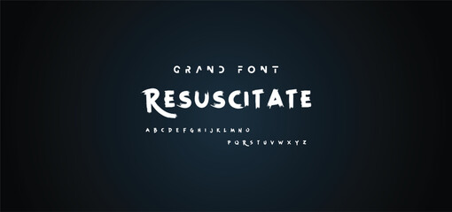 Alphabet vector set of white capital handwritten letters on black background. Handwritten italic font with brush strokes in horror style.