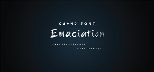 Alphabet vector set of white capital handwritten letters on black background. Handwritten italic font with brush strokes in horror style.