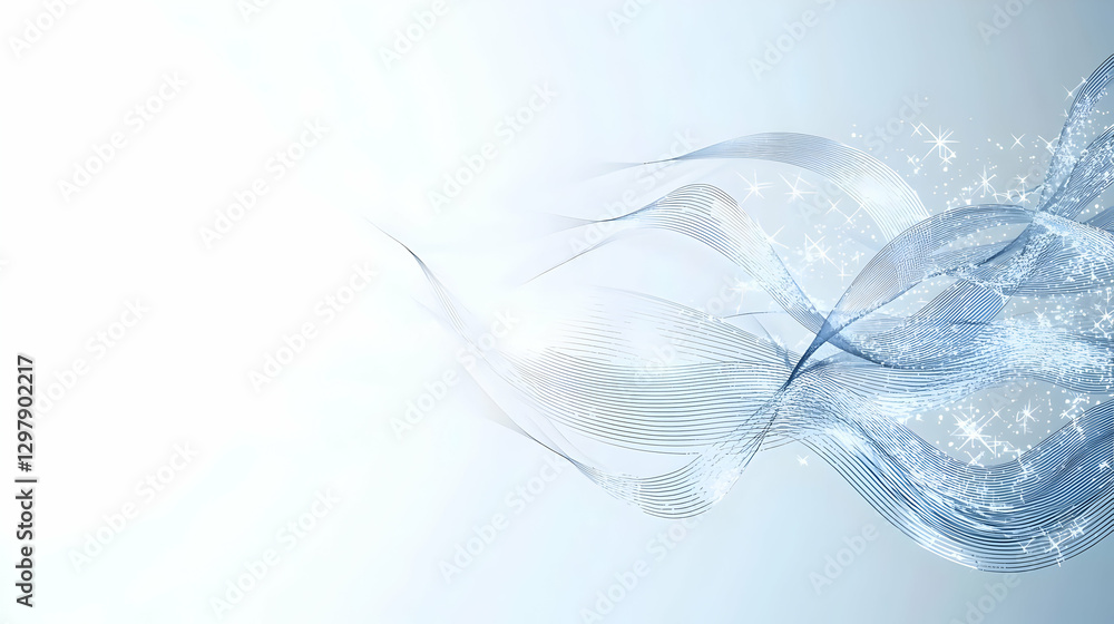 Poster abstract blue wave design with digital data and light on white background