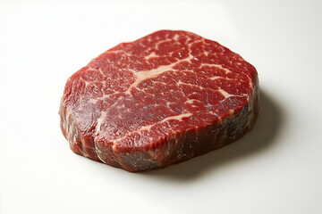 Close-up of raw filet mignon steak revealing intricate marbling detail