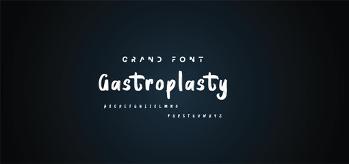 Alphabet vector set of white capital handwritten letters on black background. Handwritten italic font with brush strokes in horror style.