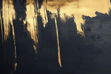 Abstract Black And Gold Paint Texture Background Vertical Brushstrokes Of Metallic Gold On Dark Black Surface, Elegant And Modern Artistic