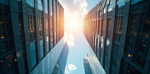 Sunlight shining through skyscraper skylight creating geometric patterns, architecture, pattern, sunlight