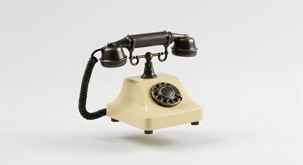 Vintage Rotary Phone Cream and Bronze Colors on White Background