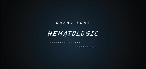 Alphabet vector set of white capital handwritten letters on black background. Handwritten italic font with brush strokes in horror style.