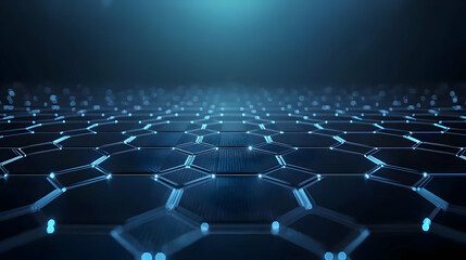 Obraz premium Abstract Blue Hexagonal Grid with Digital Data Flowing Across a Dark Futuristic Background