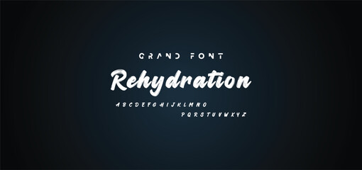 Alphabet vector set of white capital handwritten letters on black background. Handwritten italic font with brush strokes in horror style.