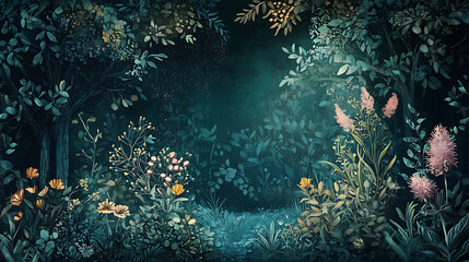 Obraz premium A painting of a forest with a path through it