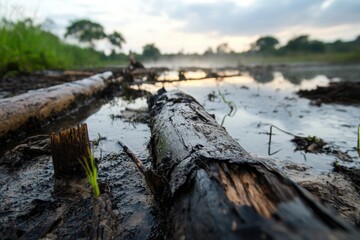 Obraz premium Destruction of wetlands, which are important ecosystems for many animal species. 