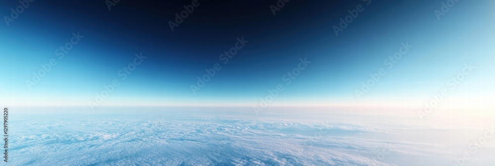 Fototapete Vast horizon over soft clouds during twilight, showcasing a gradient sky with deep blue and light hues. Generative AI