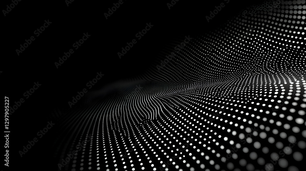 Poster abstract white dotted wave pattern against black background for technology concepts