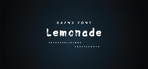 Alphabet vector set of white capital handwritten letters on black background. Handwritten italic font with brush strokes in horror style.