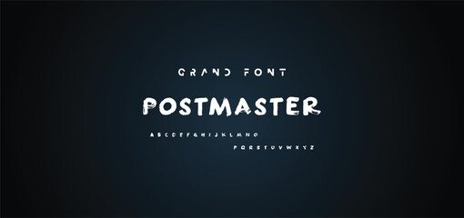 Alphabet vector set of white capital handwritten letters on black background. Handwritten italic font with brush strokes in horror style.