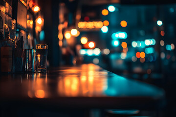 Warm Lights and Cool Reflections at the Bar - An Evening Ambiance