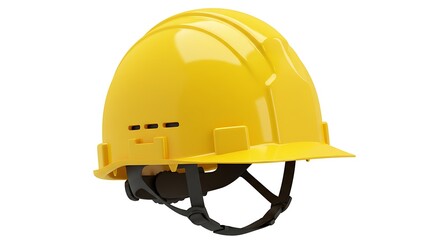 Yellow Safety Construction Helmet Isolated on White Background,Durable plastic material, ergonomic design, protective headgear, professional construction equipment.