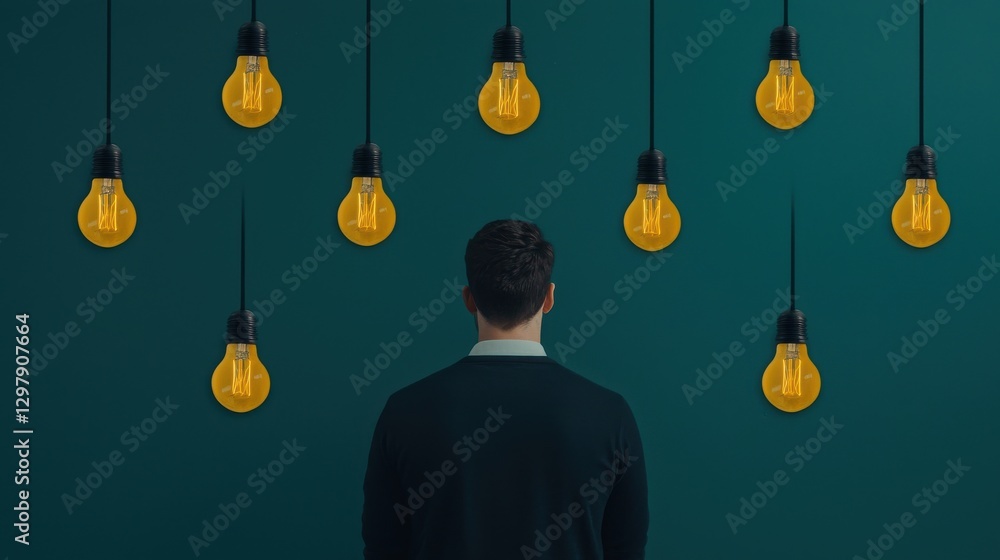 Poster creative problem solving concept. visionary mind amidst a floating constellation of