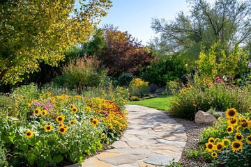 Fototapeta premium A Peaceful Landscape Where Summer and Autumn Blend Beautifully