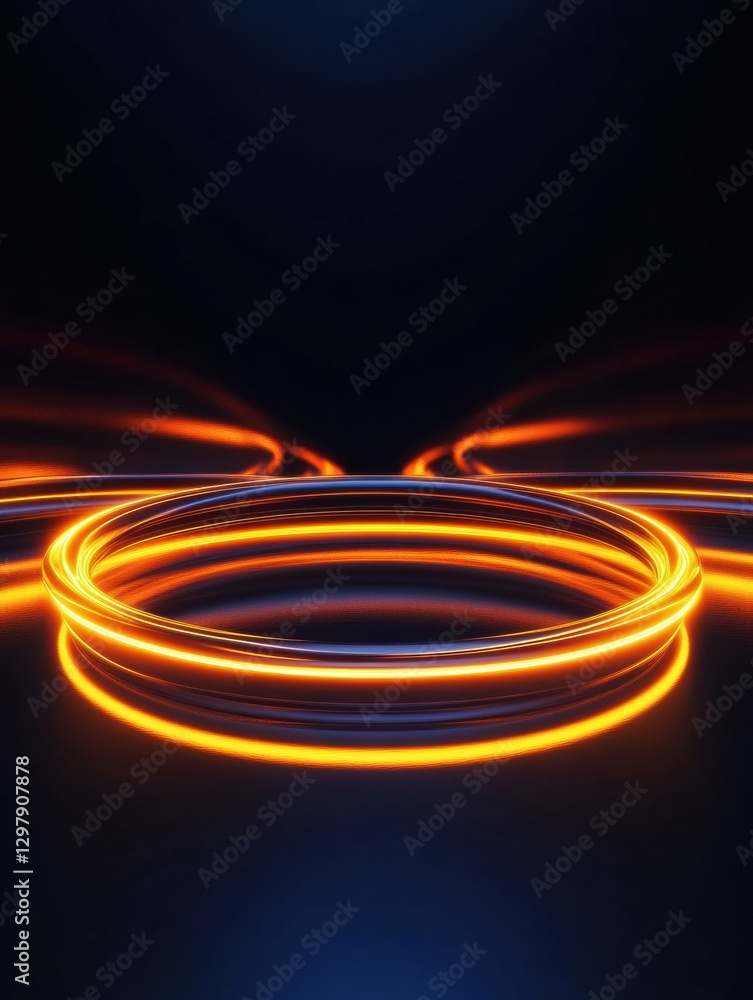 Poster Light trails create a mesmerizing circular pattern in a dark environment with glowing orange hues. Generative AI