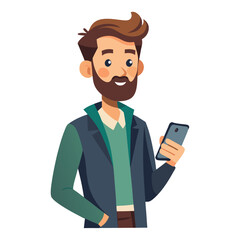 Man holding and using digital tablet computer. Tablet computer concept illustration. Vector illustration in cartoon style.