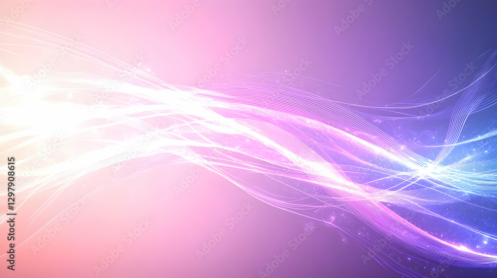 Poster abstract glowing wave background with particle effect in pink and purple colors