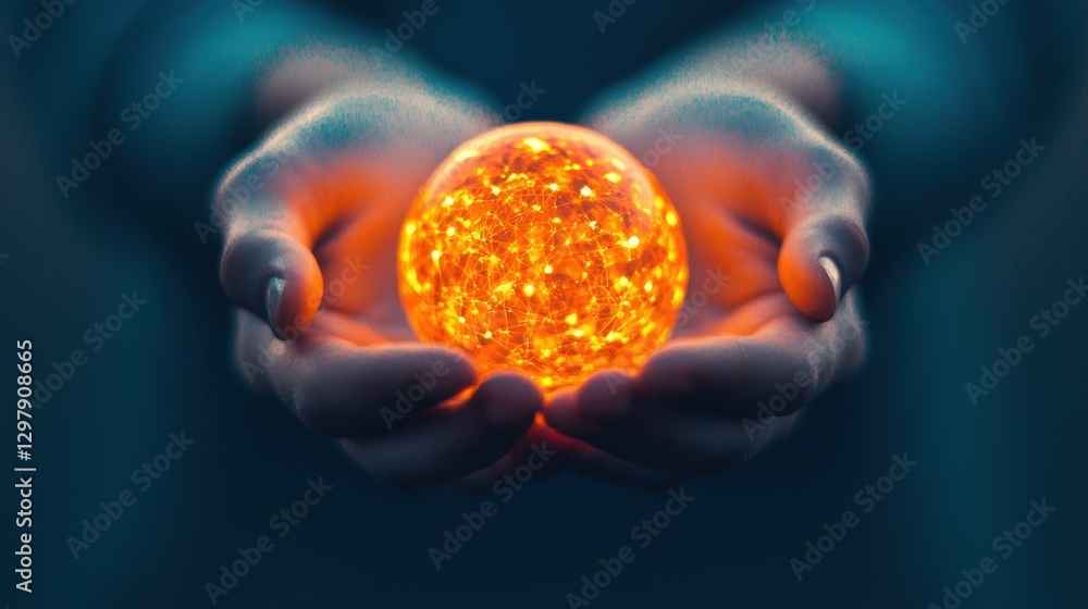 Poster creative problem solving concept. hands shaping a glowing sphere of ideas transforming into innovati