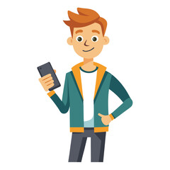 Man holding and using digital tablet computer. Tablet computer concept illustration. Vector illustration in cartoon style.