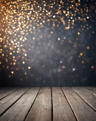 Wooden Base on White Blurred Background Bokeh, Golden Grain Product Backdrop Display Advertising
