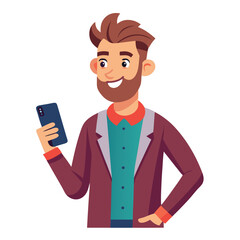 Man holding and using digital tablet computer. Tablet computer concept illustration. Vector illustration in cartoon style.