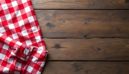 Obraz premium Folded tablecloth resting on wooden background with warm rustic charm