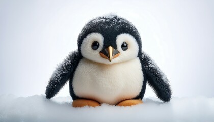 Fototapeta premium Realistic Penguin Plush Toy on Snowy White Background