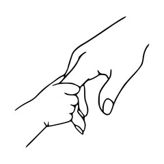 nurturing connection : mother holding baby's hand line art