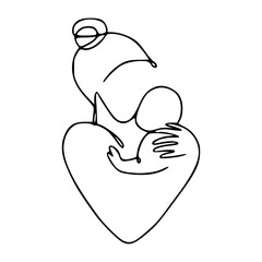 abstract line art sketch of a mother with child