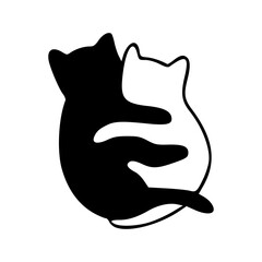 minimalist line art sketch of a cat couple