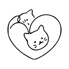 minimalist line art sketch of a heart shaped cat couple