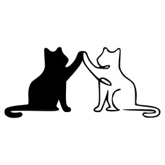 minimalist line art sketch of a cat couple