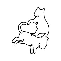 minimalist line art sketch of a cat couple