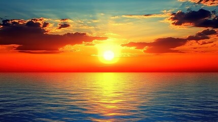 Obraz premium Vibrant Sunset Reflections on Calm Water Surface