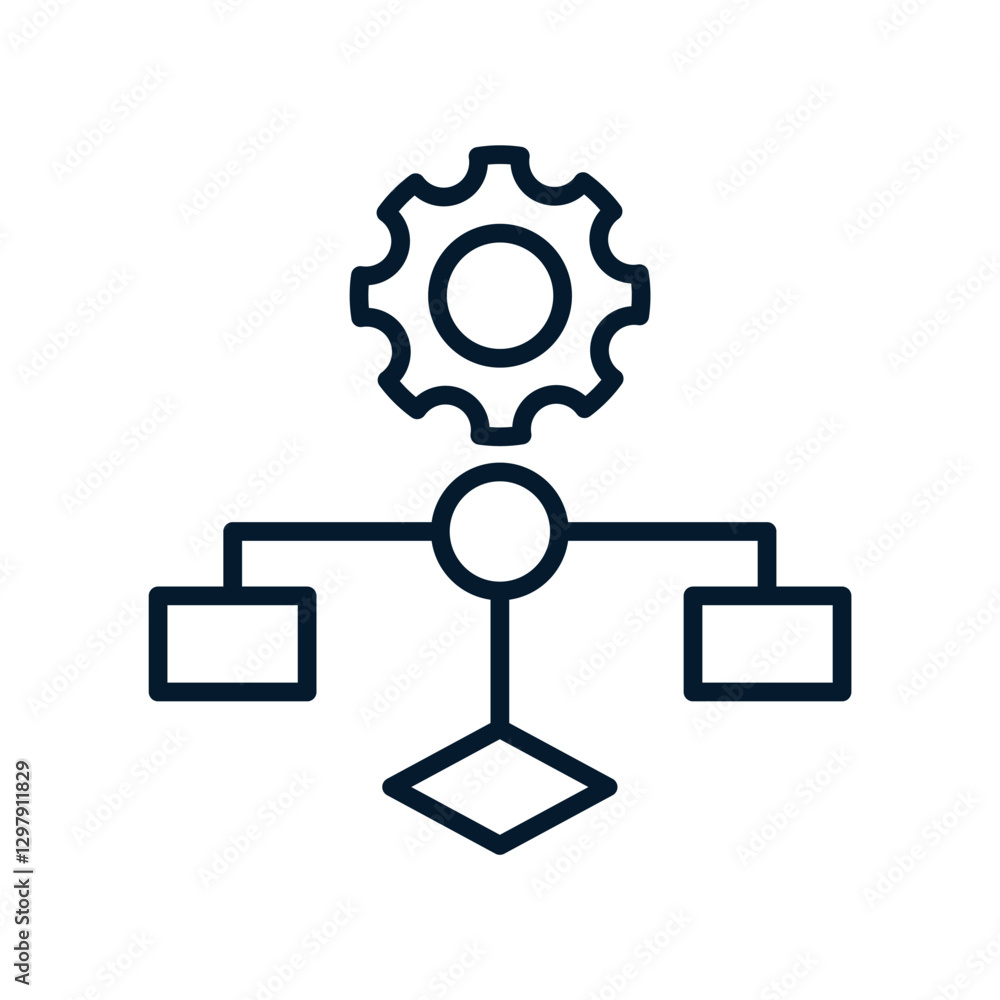 Poster work process automation concept. vector linear icon isolated on white background.