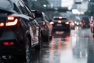 Traffic jams on the roads as people try to escape the hurricane and the roads are flooded with water.
