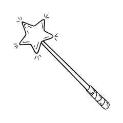 outline drawing of a magic wand with star